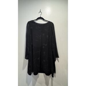 Vintage Jones New York Dress Size 6 Black Floral Print Sheer Long Sleeve Front